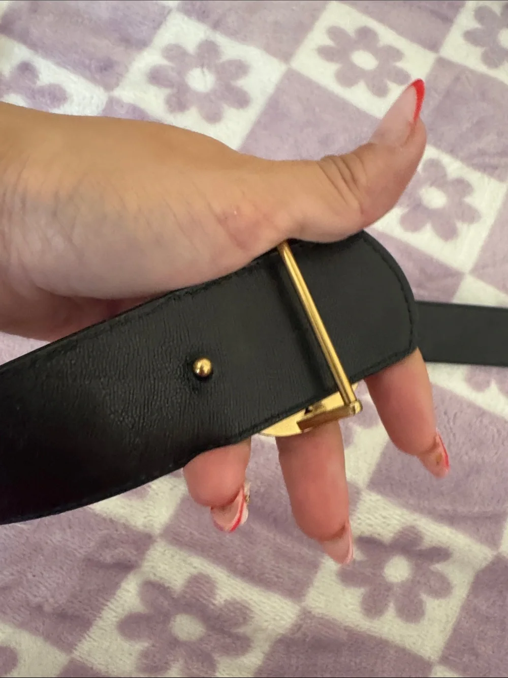 Tory Burch Black Quilted Leather Belt with Gold Logo Buckle